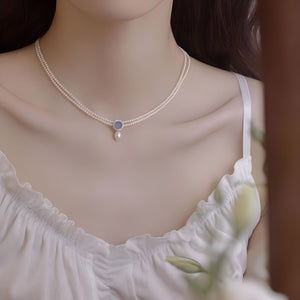 Natural Aquamarine Freshwater Pearl Pendant Necklace For Women - Zambeel