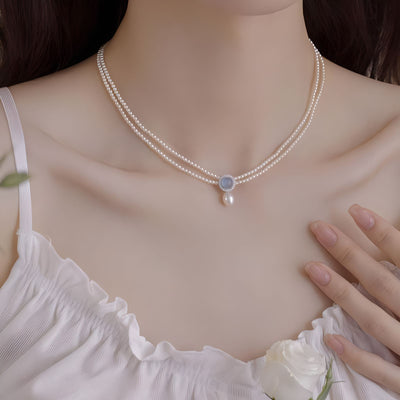 Natural Aquamarine Freshwater Pearl Pendant Necklace For Women - Zambeel