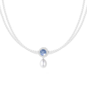 Natural Aquamarine Freshwater Pearl Pendant Necklace For Women - Zambeel