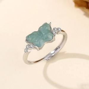 Natural Blue Water Jade Butterfly Ring For Women - Zambeel