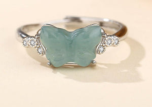 Natural Blue Water Jade Butterfly Ring For Women - Zambeel