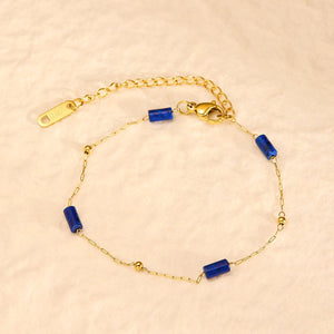 Natural Lapis Lazuli Beads Titanium Steel Bracelet For Women - Zambeel