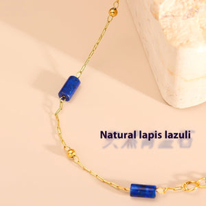 Natural Lapis Lazuli Beads Titanium Steel Bracelet For Women - Zambeel