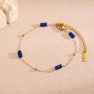 Natural Lapis Lazuli Beads Titanium Steel Bracelet For Women - Zambeel