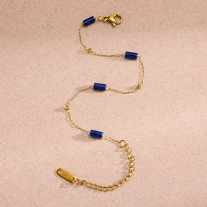 Natural Lapis Lazuli Beads Titanium Steel Bracelet For Women - Zambeel