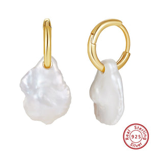 Natural Pearl New 925 Sterling Silver Earrings Baroque Style - Zambeel