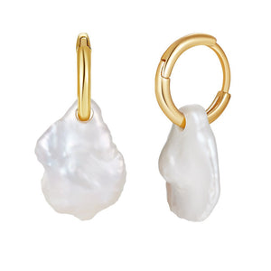Natural Pearl New 925 Sterling Silver Earrings Baroque Style - Zambeel