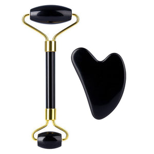 Natural Quartz Scraper Jade Roller Guasha Set Black Genuine - Zambeel