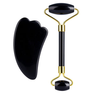 Natural Quartz Scraper Jade Roller Guasha Set Black Genuine - Zambeel