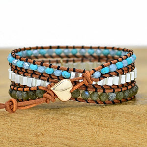 Natural Stone And Cowhide Braided Bracelet - Zambeel