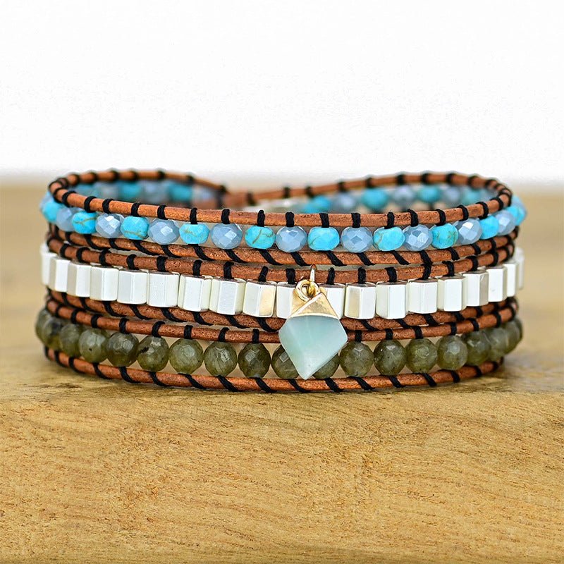Natural Stone And Cowhide Braided Bracelet - Zambeel