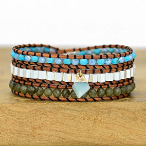Natural Stone And Cowhide Braided Bracelet - Zambeel