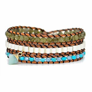 Natural Stone And Cowhide Braided Bracelet - Zambeel