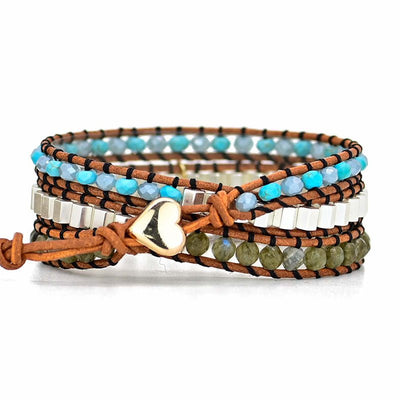 Natural Stone And Cowhide Braided Bracelet - Zambeel