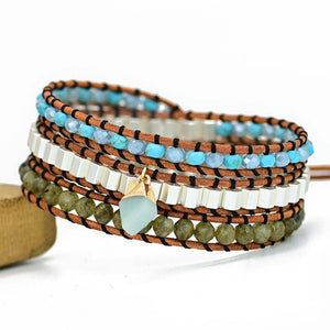 Natural Stone And Cowhide Braided Bracelet - Zambeel