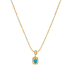 Natural Turquoise - Colored Pendant With Mother - of - Pearl Beads Necklace - Zambeel