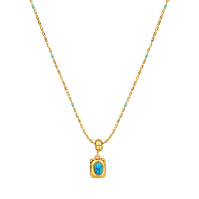 Natural Turquoise - Colored Pendant With Mother - of - Pearl Beads Necklace - Zambeel