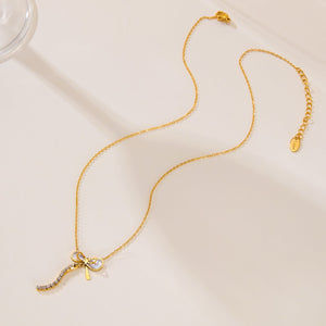 Necklace Female Titanium Steel Mother Shell Bow Tassel - Zambeel