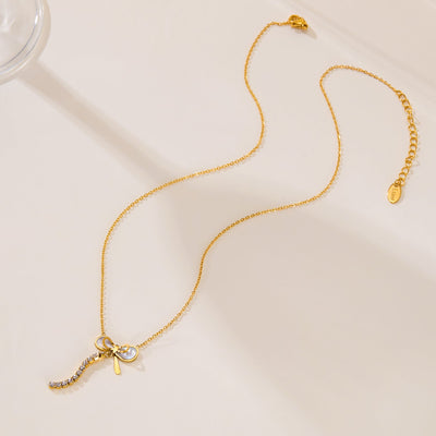 Necklace Female Titanium Steel Mother Shell Bow Tassel - Zambeel