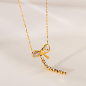 Necklace Female Titanium Steel Mother Shell Bow Tassel - Zambeel