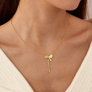 Necklace Female Titanium Steel Mother Shell Bow Tassel - Zambeel