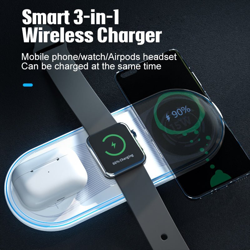 New Flat 3 - in - 1 Wireless Charger 15W Ambient Light - Zambeel