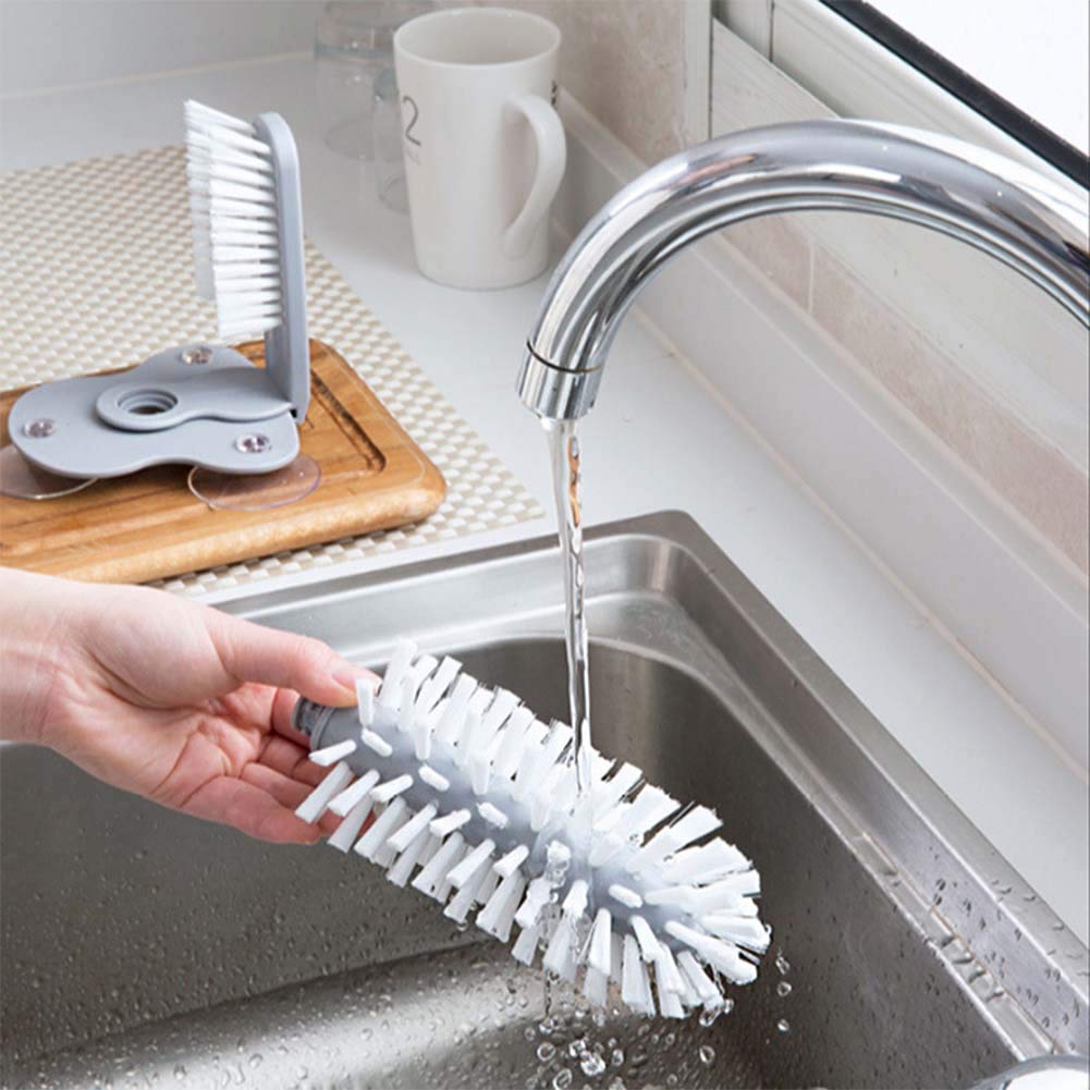 New Kitchen Accessories 2 In 1 Cup Scrubber Glass Cleaner Bottles Brush Sink Drink Mug Wine Suction Cup Cleaning Brush Gadgets - Zambeel