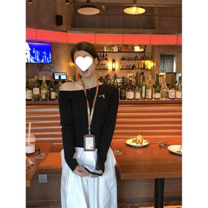 New Korean - style Sweet - and - cool Sister Embroidered Off - shoulder Long - sleeve Knit Top - Zambeel
