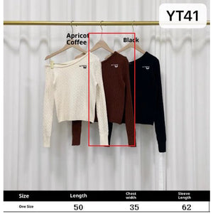 New Korean - style Sweet - and - cool Sister Embroidered Off - shoulder Long - sleeve Knit Top - Zambeel