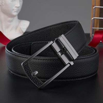 New Mens Casual All - match Leather Belt With An Automatic Buckle And A Lychee Grain Pattern - Zambeel