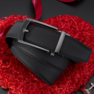 New Mens Casual All - match Leather Belt With An Automatic Buckle And A Lychee Grain Pattern - Zambeel