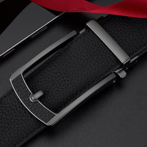 New Mens Casual All - match Leather Belt With An Automatic Buckle And A Lychee Grain Pattern - Zambeel