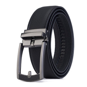 New Mens Casual All - match Leather Belt With An Automatic Buckle And A Lychee Grain Pattern - Zambeel