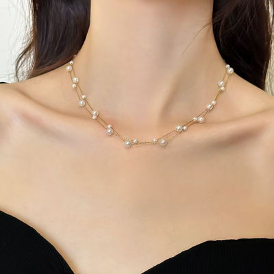 New Minimalist Elegant Double - layer Pearl Bead Necklace - Zambeel