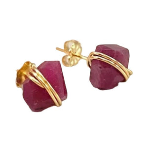 New Red Irregular Stone Wrapped Wire Earrings - Zambeel