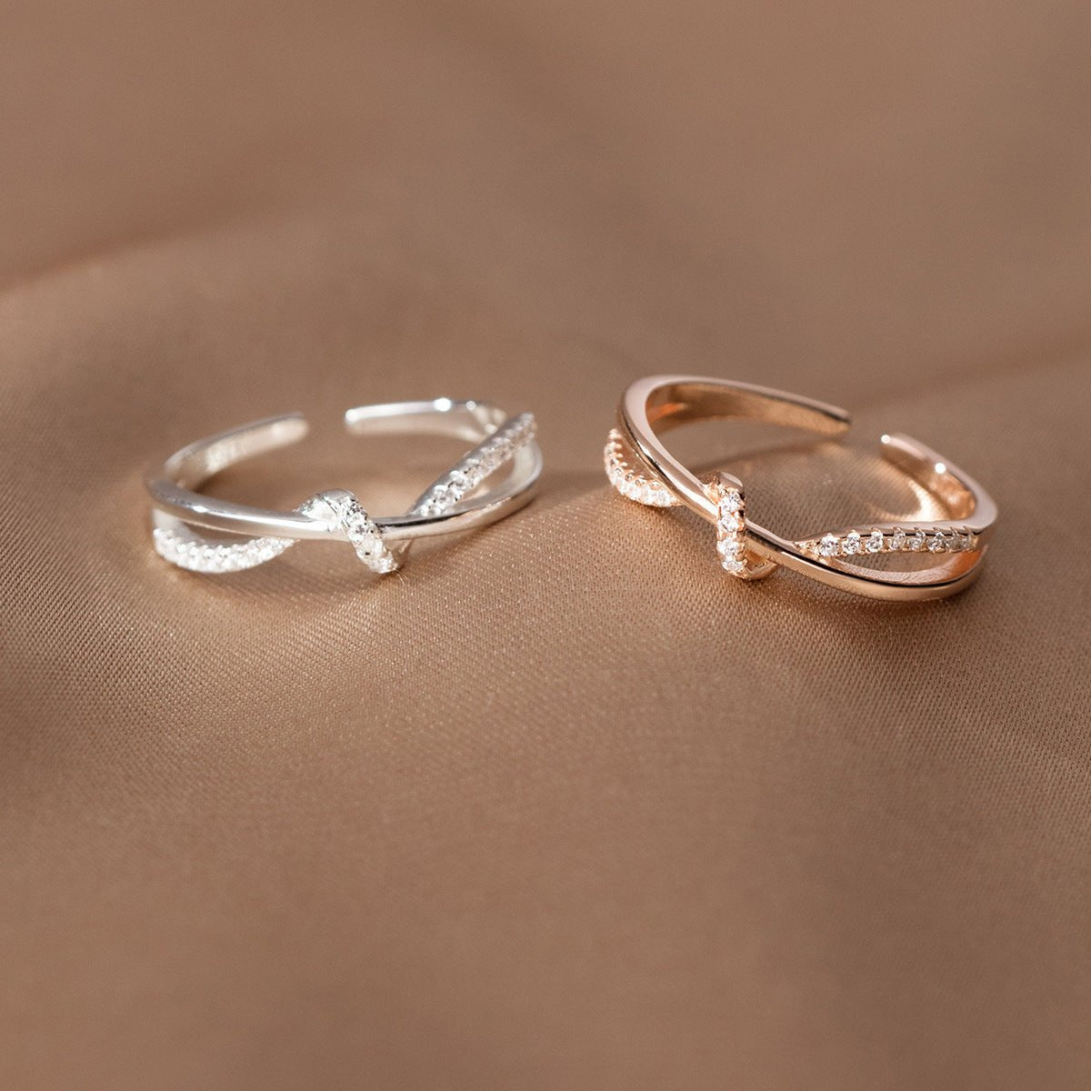 New Simple Hollow Double - layer Diamond Winding Knotted Ring - Zambeel
