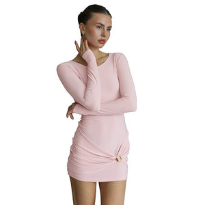 New Solid - color Slim - fit Crew - neck Waist - cinching Bandeau Mini Dress - Zambeel