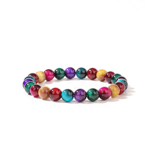 New Trendy Beaded Colorful Faux Tigers Eye Bracelet For Women - Zambeel