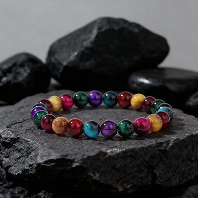 New Trendy Beaded Colorful Faux Tigers Eye Bracelet For Women - Zambeel