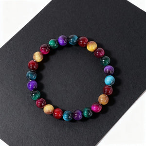 New Trendy Beaded Colorful Faux Tigers Eye Bracelet For Women - Zambeel