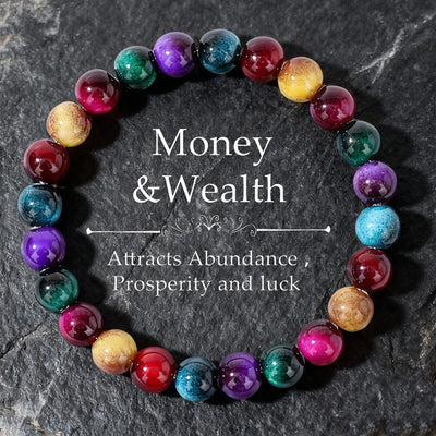 New Trendy Beaded Colorful Faux Tigers Eye Bracelet For Women - Zambeel