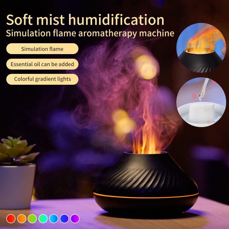 New Volcanic Flame Aroma Diffuser Essential Oil Lamp 130ml USB Portable Air Humidifier With Color Night Light Mist Maker Fogger LED Light - Zambeel