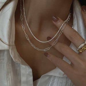 New Women's Niche Design S925 Silver Geometric Ring Necklace Trendy Jewelry Party Birthday Gift - Zambeel