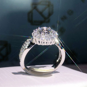 New Womens Three Row Full Crystal Moissanite Simulated Diamond Open Ring - Zambeel
