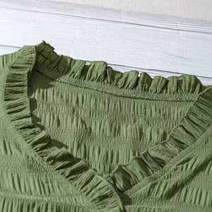 New Women's V - neck Ruffled Short - sleeve Blouse Loose - fit Figure - flattering Top With Lace Detailing - Zambeel