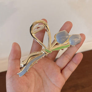 Oil Dripping Tulip Metal Grip Back Head Elegant Barrettes - Zambeel