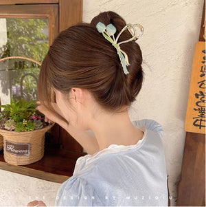Oil Dripping Tulip Metal Grip Back Head Elegant Barrettes - Zambeel