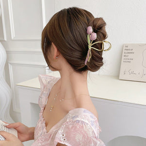 Oil Dripping Tulip Metal Grip Back Head Elegant Barrettes - Zambeel