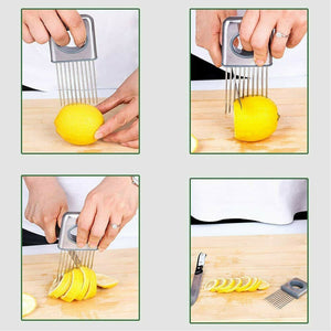 Onion Holder Slicer Vegetable tools Tomato Cutter Stainless Steel Kitchen Gadget - Zambeel