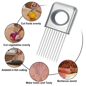 Onion Holder Slicer Vegetable tools Tomato Cutter Stainless Steel Kitchen Gadget - Zambeel